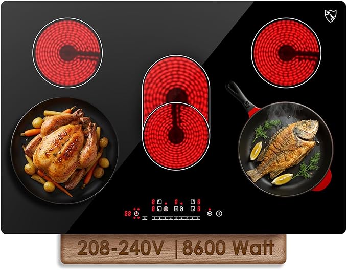 K&H 5 Burner 30 Inch Built-in Electric Stove Top Radiant Ceramic Cooktop Touch Control 240V 8600W CE30-8608