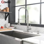 GIMILI Kitchen Faucet with Soap Dispenser, Commercial Single Handle Spring Brushed Nickel Pull Out Kitchen Sink Faucets with Pull Down Sprayer