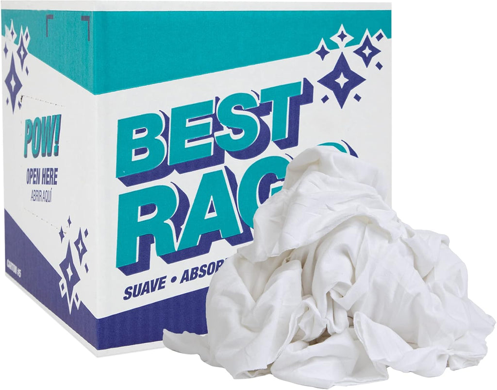 Arkwright W43 Cotton Tshirt Rags - 5 lb Box - Soft Lint Free Cloths for Cleaning, Streak & Scratch-Free, Professional Grade Wiping Towels for Polishing, Painting, and Staining, White