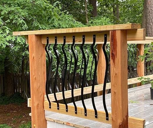 Akenow Wavy Iron Railing, 32.25 Inch Wave Arc Balusters (61 Pack) with Screws for Outdoor Stair Deck Porch