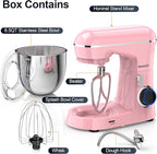 Stand Mixer, 6.5QT 10-Speed Tilt-Head Electric Stand Mixer, 3-In-1 Kitchen Mixer with Bowl, Dough Hook, Whisk and Beater, Food Mixer for Baking, Cake and Most Home Cooks, Pink