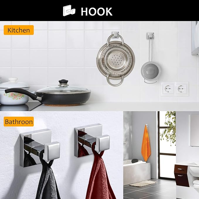 TNOMS Bathroom Hardware Accessories Set Polished Chrome Towel Bar Sets Include Towel Bar Towel Holder Toilet Paper Holder Towel Hook,5 Pieces Stainless Steel Wall Mounted