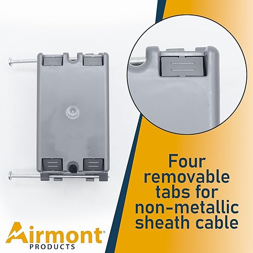 (Pack of 4) Plastic Electrical Box, Grey Outlet Box, Single Gang New Work Junction Box, Captive Nails, 20 cu. Inches, Length 3-5/8'', Width 2-1/8'', Depth 3-1/4''