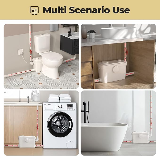 Upgrade 750W Macerator Pump,Grinding Upflush System, Non-clog Stainless Shell,Up to 36 ft,Sewerage Macerator Toilet Pump for Household Residential Basement Waste Water Disposal