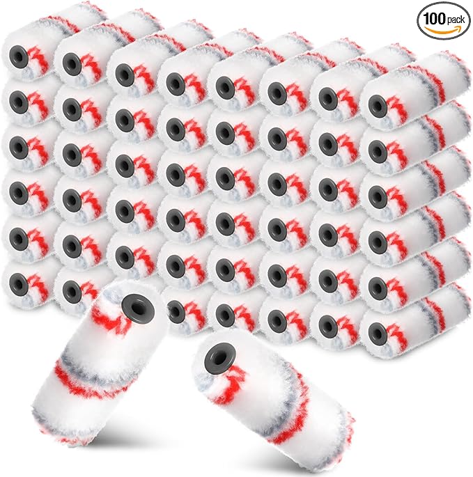 Leumoi 100 Pcs Paint Roller Covers 1/2 x 4 Inch Microfiber Paint Roller Covers Paint Brush Cover Small Roller Nap Mini House Painting Supplies for Painting Wall DIY Household Tool (Red Grey)