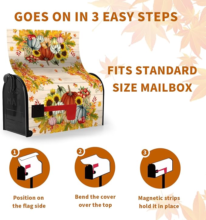 Fall Harvest Pumpkin Mailbox Covers Oversized Autumn Thanksgiving Magnetic Mailbox Cover Large Size 25.5x21 Inches Farmhouse Fall Letter Post Mail Box Wraps for Garden Yard Outdoor Decor