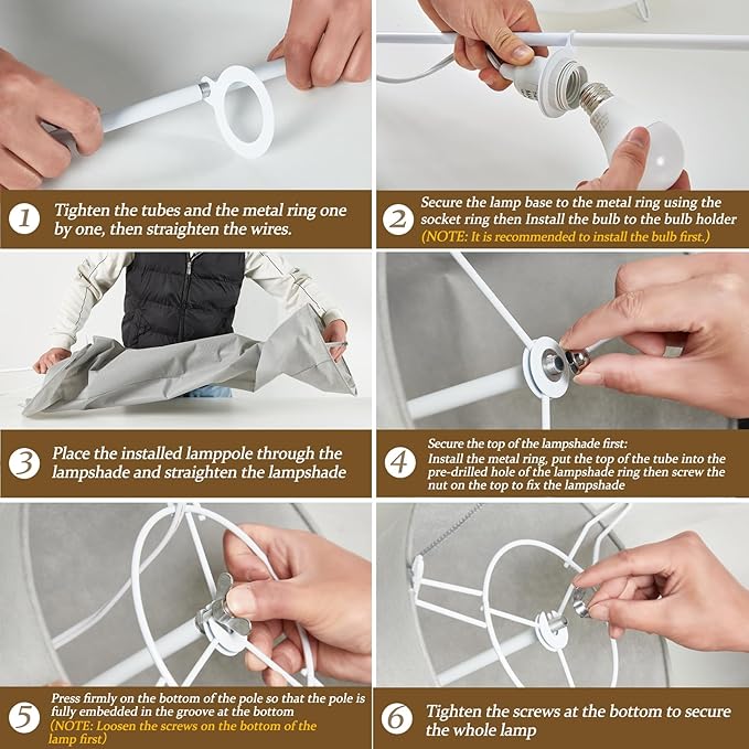 GyroVu 46" Modern Floor Lamps for Living Room, LED Column Standing Floor Lamp with 3 Color Temperature Adjustable & Gray Fabric Lampshade for Corner, Bedroom, Office & Kid's Room - Bulbs Included