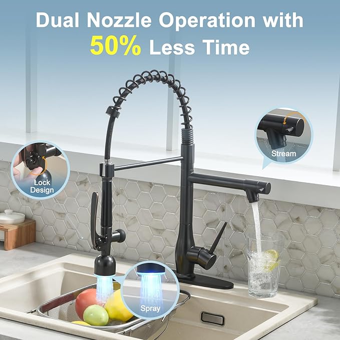 GIMILI Oil Rubbed Bronze Kitchen Faucet with LED Single Handle Kitchen Sink Faucet with Pull Down Sprayer Commercial Double-Headed Stainless Steel Kitchen Faucets Sink with Deck Plate