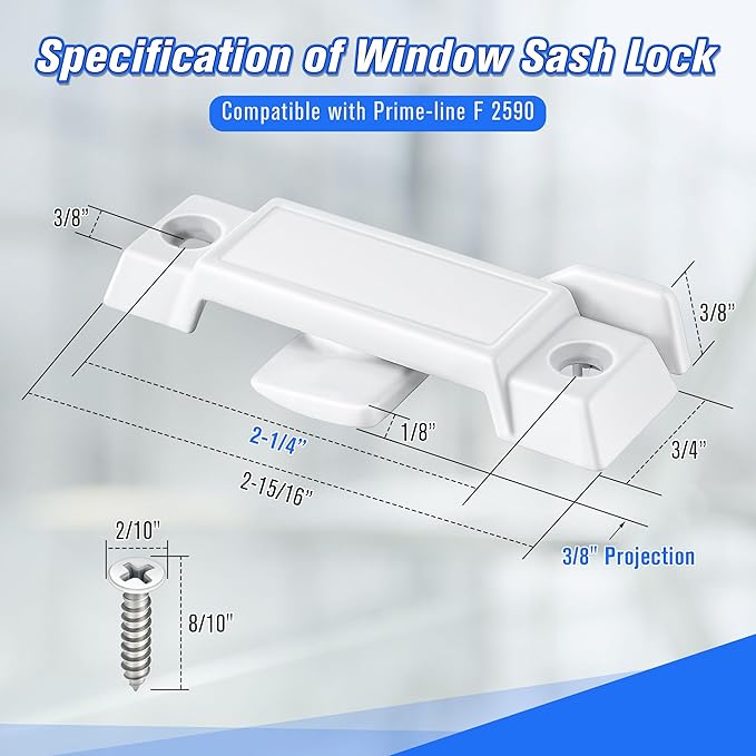 Saillong Replacement Sash Lock Compatible with Prime-line F 2590 for Vertical & Horizontal Sliding Windows, 2-1/4” Mounting Hole Centers, Broken Sash Locks for Additional Home Security (White,3 Pack)
