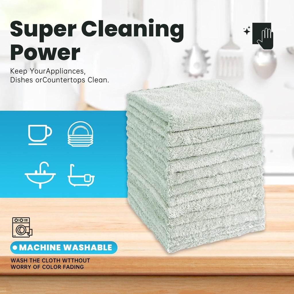 12 Pack Cleaning Cloth,Ultra Soft Absorbent Quick Drying Microfiber Cleaning rags,No scratches,Reusable,Washable,Lint Free Cleaning Towels for Kitchen,Window,Glass,car,11.8"×11.8"(Light Green)