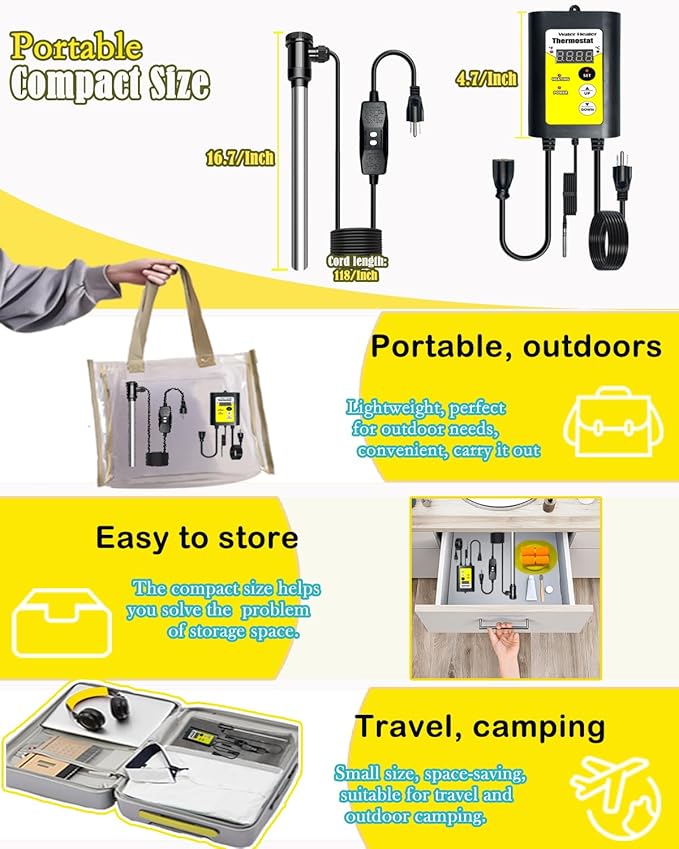 1800W Pool Heater - Bathtub Water Heater for Hot Tub - Submersible Baptistry Heaters for Baptismal Stock Tank Pool, Portable Immersion Water Heaters for Inflatable Pool Heaters for Above Ground Pool