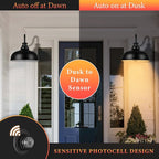 Dusk to Dawn Outdoor Gooseneck Barn Light,16 Inch Dome Outdoor Wall Sconce Farmhouse Exterior Wall Mount Light Wall Lighting Fixture Industrial Black Wall Lantern for Porch Garage, 3 Pack