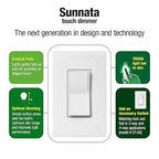 Lutron Sunnata Touch Dimmer Switch with Sunnata Accessory Switch with Wallplates, for 3 Way Applications, 150W LED, White