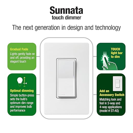Lutron Sunnata Touch Dimmer Light Switch, LED+ Advanced Technology for LED and Incandescent, 3 Way/Multi Location, STCL-153M-BL, Black