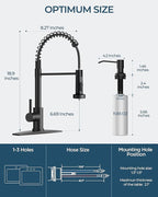 FORIOUS LED Kitchen Faucet with Soap Dispenser, Black Stainless Steel Traditonal Spring Commercial Pull Out Sink Faucet with Pull Down Sprayer for Laundry & Utility RV Camper Bar Farmhouse