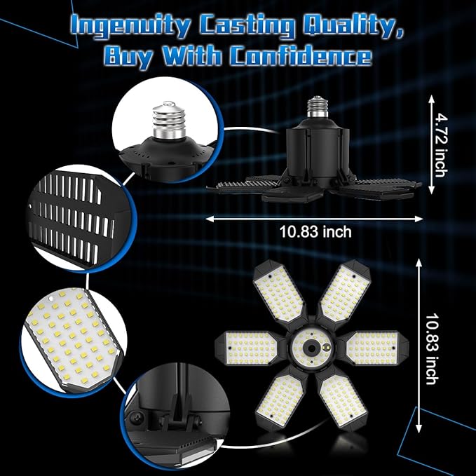 Garage Light - Super Brighter 15000LM Garage Light Bulb 150 Watt Equivalent Screw into E26 Socket w/ 6 Deformable Panels 6500K Led Shop Lights for Base Basement Workshop Warehouse Attic