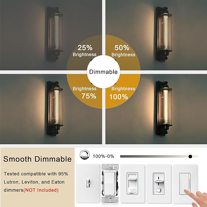 11.8IN 1000LM 2700K Soft White Light Bulbs E26 Base, T10 T9 Edison Bulbs Dimmable 8W, AC 120V 100 Watt Equal Filament Bulb, Vintage Clear Glass Long Tubular LED Bulb, UL Listed - 2Pack