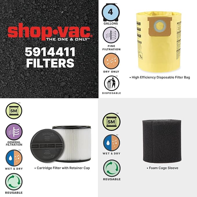 Shop-Vac 4 Gallon 5.5 HP Wet/Dry Vacuum with SVX2 Motor, 1.5" Lock-On Hose, 20 Ft Power Cord, Blower Port, Floor & Utility Nozzles, Filters, Ideal for Garage, Shop & Workshop Use