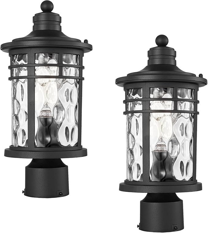 Post Lights Aluminum Pillar Lights Outdoor 14.6 Post Lantern with Water Ripple Glass for Garden Patio Pathway E26 Socket 2-Pack