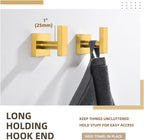 Angle Simple Towel Hooks for Bathroom, SUS 304 Stainless Steel Square Robe Coat Wall Hooks, Hand Towel Holder, Brushed Gold, 2 Pack