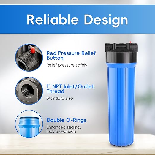 iSpring HB28B Whole House Water Filter Housing, 20" x 4.5" Universal Housing for Whole Home Water Filtration w/ 1" NPT Ports Pre-Filtration System