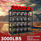 Shelving Units and Storage, 3000LBS Garage Storage Shelves, 5 Tier Shelving Unit, Steel Industrial Shelving, Adjustable Standing Shelf for Garage, Pantry, Closet 72" H x 47" W x 20" D, Black