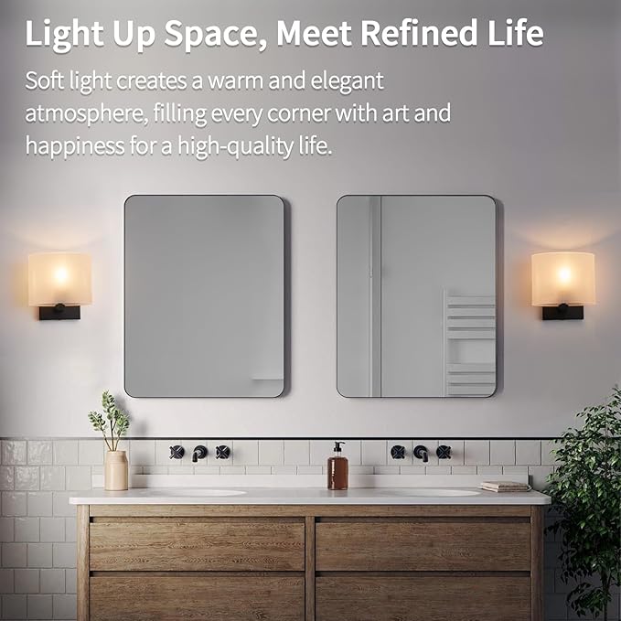 Hardwired Wall Sconces, Modern Acrylic Shade Wall Light Fixture, Black Walls Mounted Lamp with Ceramic Lamp Holder, Classic E26 Bulb Walls Lighting for Bedroom, Living Room, Hallway 【No Bulb Included】