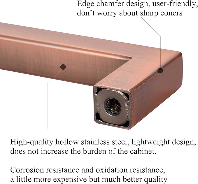 10 Pack Kitchen Cabinet Handles 8 Inch Hole Centers Antique Copper Cabinet Pulls Stainless Steel Square Drawer Pulls Cupboard Handles