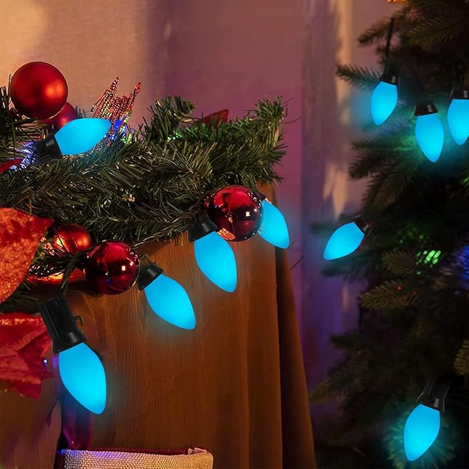 25 Pack C7 Ceramic Christmas Replacment Bulbs, Blue Light Bulbs for E12 Candelabra Base Outdoor/Indoor Christmas String Lights, 5 Watt