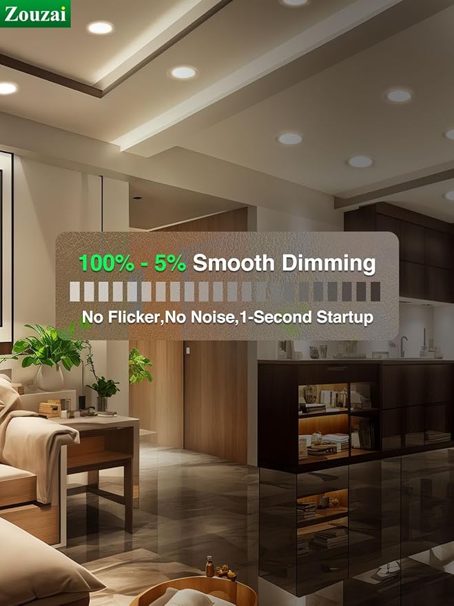 zouzai 24 Pack 6 Inch Black 5CCT Reset Ultra-Thin LED Recessed Ceiling Light with Junction Box, 2700K/3000K/3500K/4000K/5000K Selectable, 12W Eqv 110W,Dimmable- ETL and Energy Star Certified