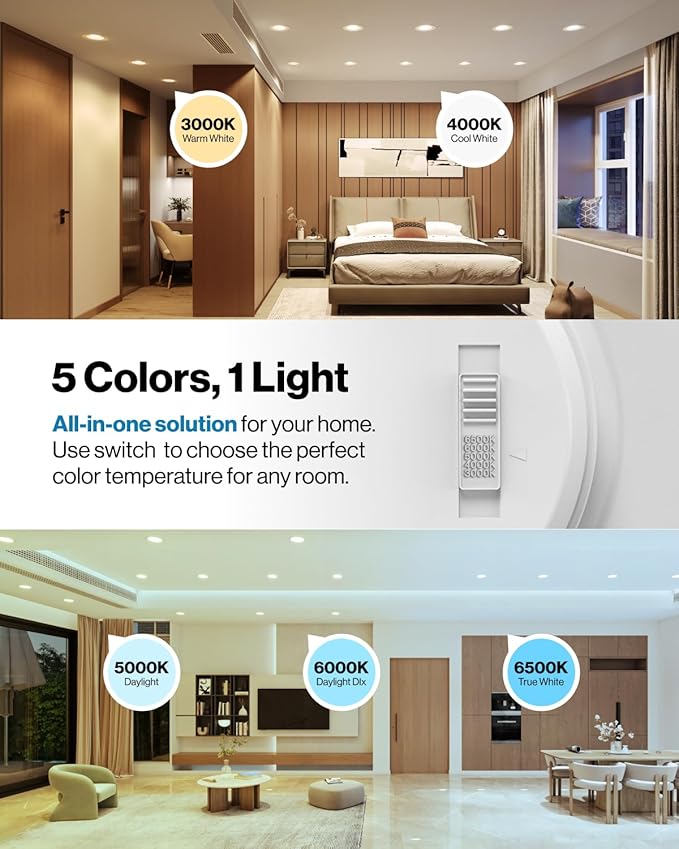 Sunco 24 Pack 6 Inch LED Can Lights, Retrofit Recessed Lighting, Smooth Trim, 965 LM, 13W (60W Equivalent), Selectable CCT 3000K/4000K/5000K/6000K/6500K, Dimmable, Damp Rated UL