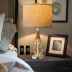 OYEARS 23" Table Lamps for Living Room Set of 2 Bedside Lamps for Night Stands Bedroom Lamps Farmhouse Rattan Boho Lamp Glass Nightlight End Table Lamp with USB C+A (White),Two Light Points