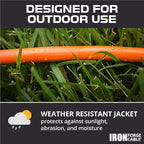 Iron Forge Cable Weatherproof 25 Ft Outdoor Extension Cord - 16/3 SJTW 13 Amp Heavy Duty Highly Visible Orange Extension Cord 3 Prong - Lighted End
