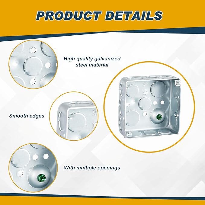 12 Pcs Electrical Box Junction Box Galvanized Steel Metal Electrical Boxes, 1/2'' and 3/4'' Knockouts, Drawn Construction, Silver (4 x 4 Inch,Square)