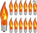 12 Pack C7 Orange Flame Light Bulbs Flickering Orange Light Bulb for Halloween Fall Decor for Home Fireplace Chandelier Electric Candles & Fall Halloween String Light Bulbs Replacement, E12 Base, 1W