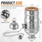 4 Pcs Pull Chain Lamp Socket Replacement, E26 Standard Threaded Base, Light Socket with Pull Chain, Lamp Parts for Repair (Silver)