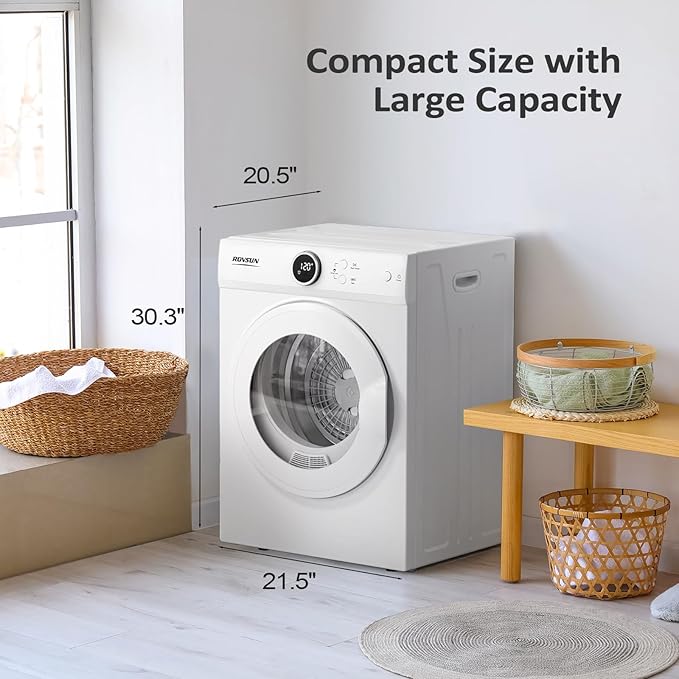 ROVSUN 1.8 Cu.Ft Portable Clothes Dryer, 1020W High End Front Load Electric Dryer, Compact Laundry Dryer with Electronic Screen Control & Stainless Steel Tub for Apartment, Home
