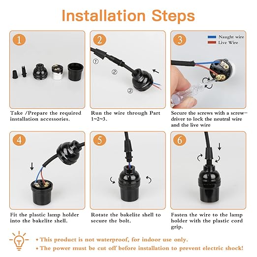 E26 E27 Light Sockets, 8 Packs Edison Period Retro Style Pendant Lamp Holder, Replacement DIY Pendant E26 Medium Base Screw Light Holder, Maximum Wattage 100W, Vintage Black Light Bulb Socket