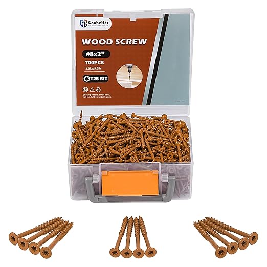 Wood Screws 2 Inch, 700 Pcs #8 x 2 Deck Exterior Screws for Wood, Construction Fence Screws, Rust Resistant, T25 Star Bits Included, Brown