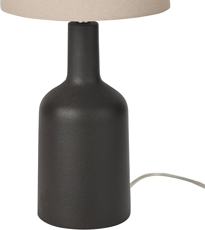Nourison Home 22" Matte Black Ceramic Table Lamp with Oatmeal Shade for Modern, Transitional, Bedside Table, Living Room, Dining, Entryway