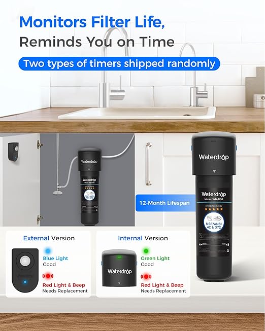 Waterdrop 10UB Under Sink Water Filter, Reduces PFAS, PFOA/PFOS, Lead, Chlorine, Bad Taste, NSF/ANSI 42 Certified, 11K Gallons, Easy Installation