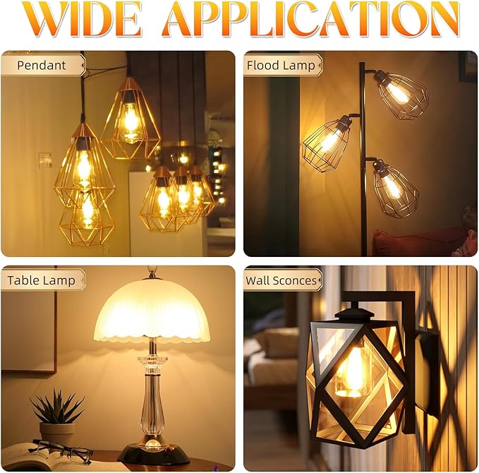 Edison Bulbs, E26 LED Bulb 60 watt Equivalent, Non-Dimmable, 2700K Warm White, ST58 Vintage Light Bulbs, 90+ CRI, E26 Medium Base, Clear Glass, 6 Pack