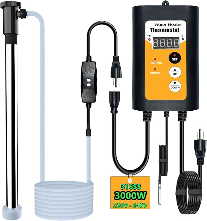 240V 3000W Portable Fully Submersible Electric Pool and Hot Tub Immersion Water Heater with Gfci Plug, Thermostat for Bathtub, Baptistry, Baptismal, Inflatable, Swimming Above Ground Pools