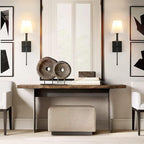 PERMO Single Classic Rustic Wall Sconce Lighting Fixture with Flared White Textile Lamp Shade and Black Tapered Column Stand, Hardwired, E26 Base