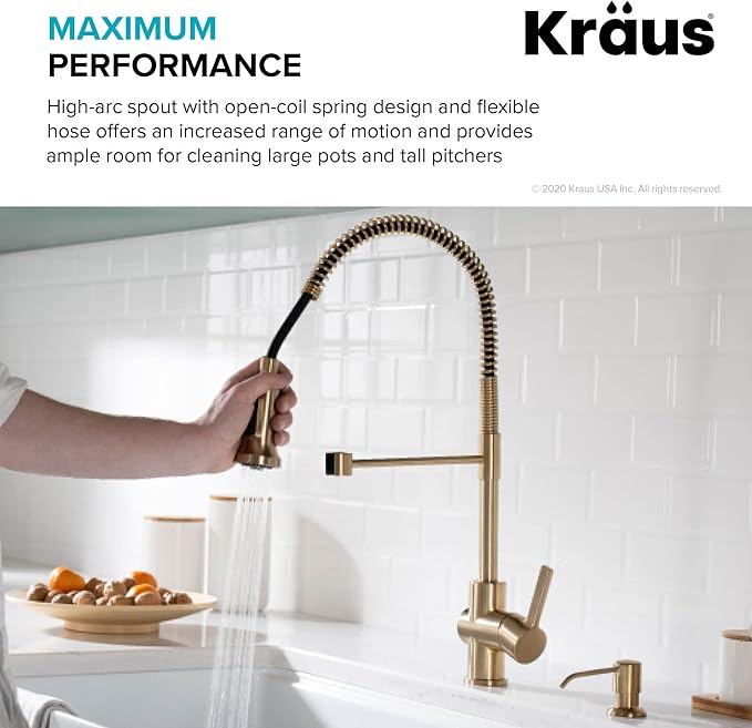 KRAUS Britt Commercial Style Pre-Rinse Kitchen Faucet with Deck Plate in Brushed Gold, KPF-1690BG