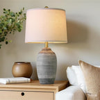24.5" Vintage Ceramic Table Lamp - Single Farmhouse Rustic Bedside Lamp with Natural Textured Finish, Nightstand Lamps for Living Room, Bedroom, End Table, Office Dark Grey
