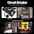 E9 Series 50 Amp Circuit Breaker with Manual Reset, Surface Mount, 12V - 72V DC, 50A Double 3/8" Stud Waterproof IP67