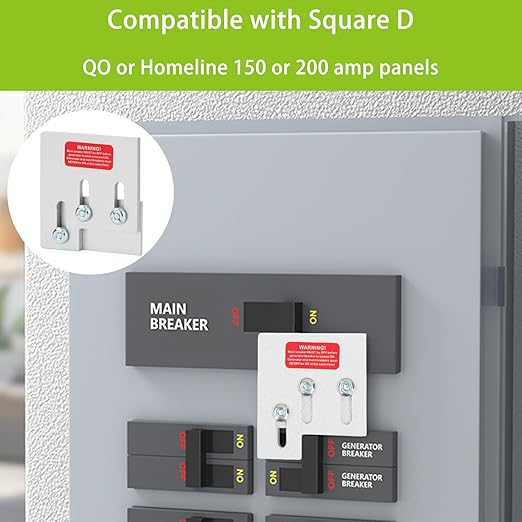 Generator Interlock Kit Compatible with Square D QO or Homeline 150 or 200 amp Panels, 1 3/8 Inches Spacing Between Main and Generator Breaker, SD200A Professional and Safe Interlock Kit