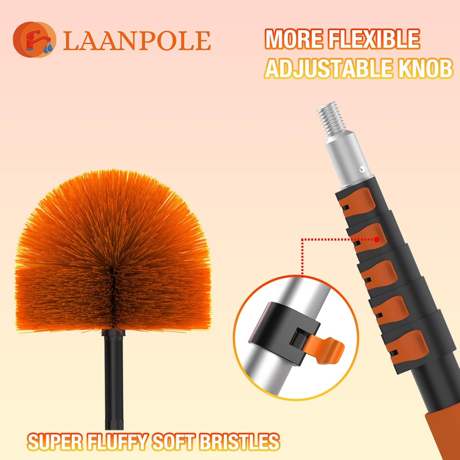 24FT (30FT Reach) Cobweb Duster with Extension Pole, Spider Web Brush for Cleaning Extendable, Professional Ceiling and Corner Dusters for Outdoor Indoor Use