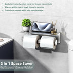 APLusee Double Toilet Paper Holder with Shelf, 304 Stainless Steel Brushed Nickel Bathroom Tissue Holder, Commercial Paper Roll Dispenser Wall Mounted